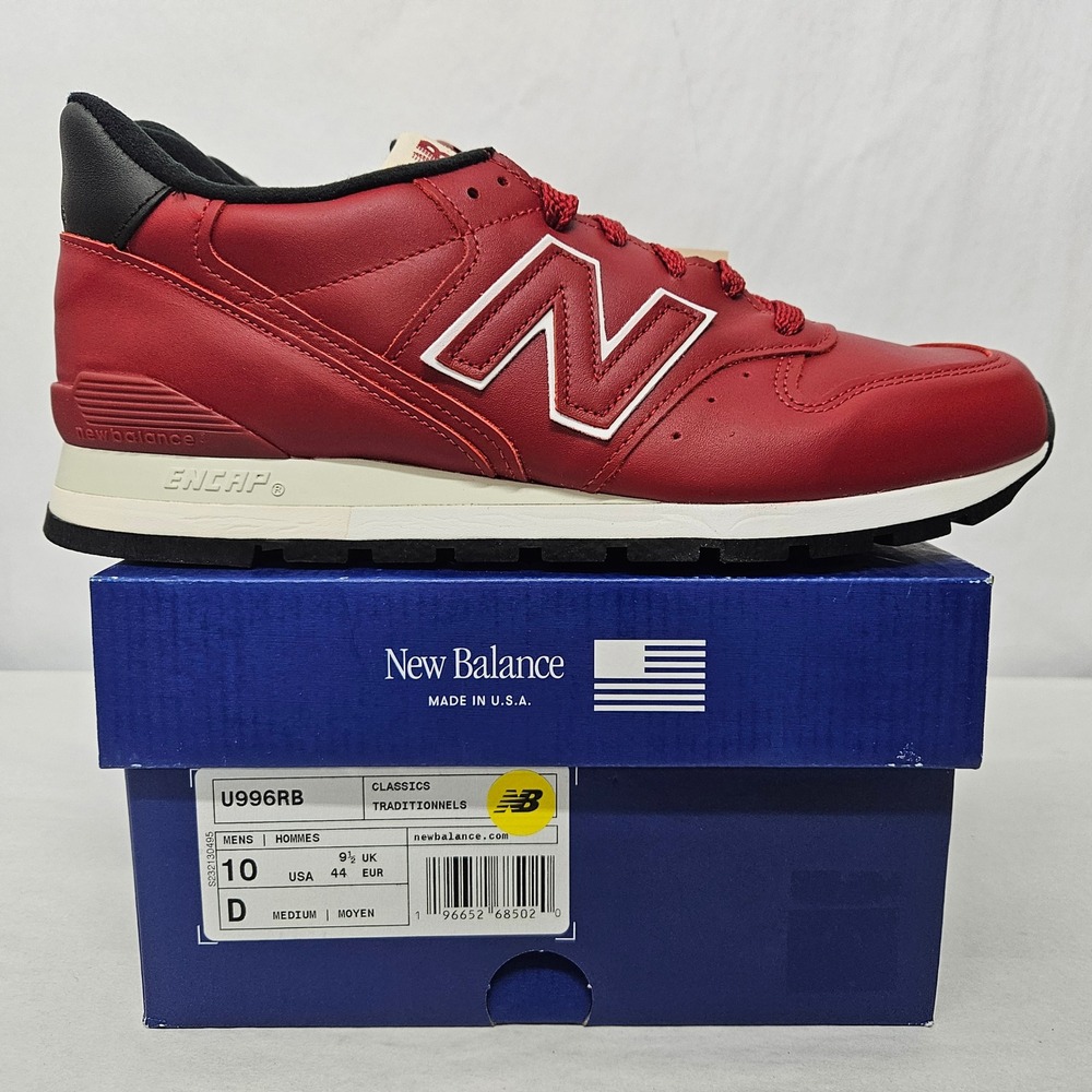 New Balance 996 Sneakers Made in USA U996RB Crimson Red Leather Men's Size 10
